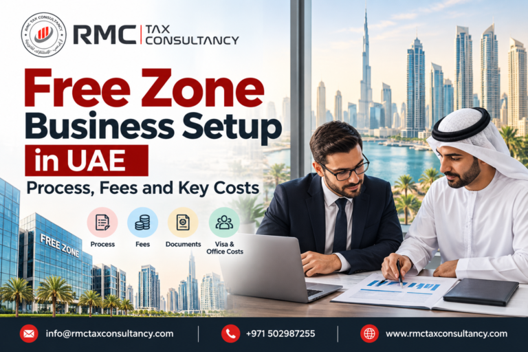 Entrepreneur discussing free zone business setup in UAE with a consultant